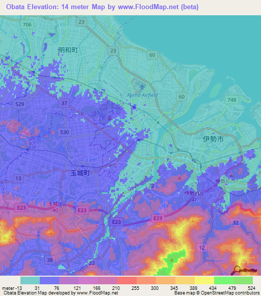 Obata,Japan Elevation Map