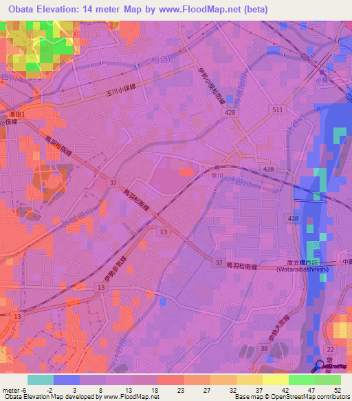 Obata,Japan Elevation Map