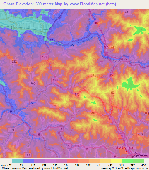 Obara,Japan Elevation Map