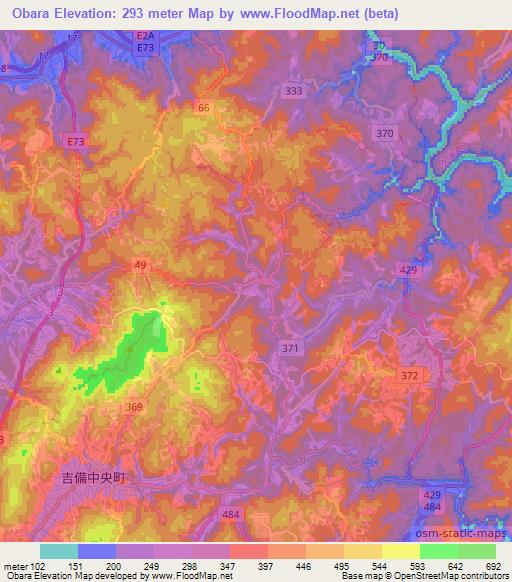 Obara,Japan Elevation Map