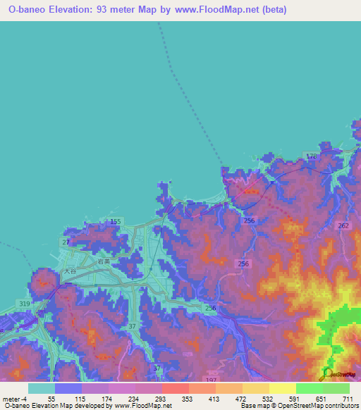 O-baneo,Japan Elevation Map