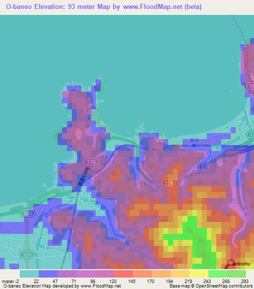 O-baneo,Japan Elevation Map