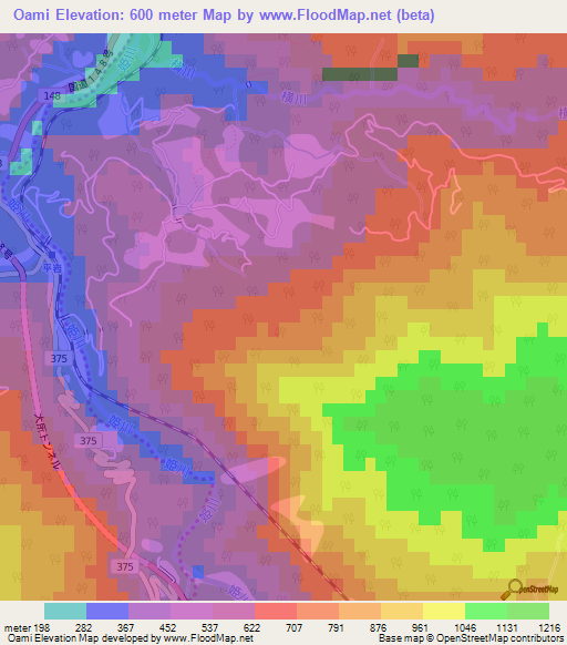 Oami,Japan Elevation Map