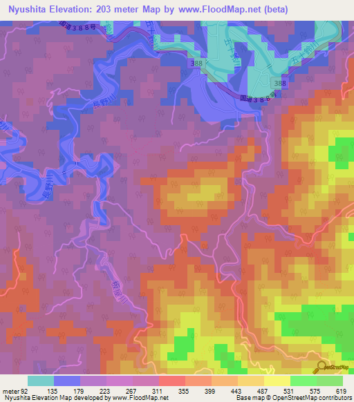 Nyushita,Japan Elevation Map