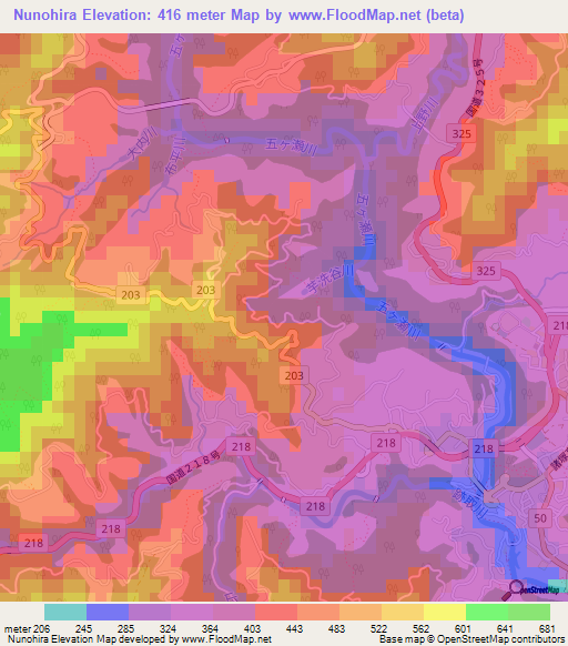 Nunohira,Japan Elevation Map