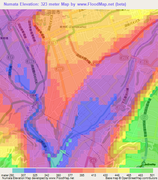 Numata,Japan Elevation Map