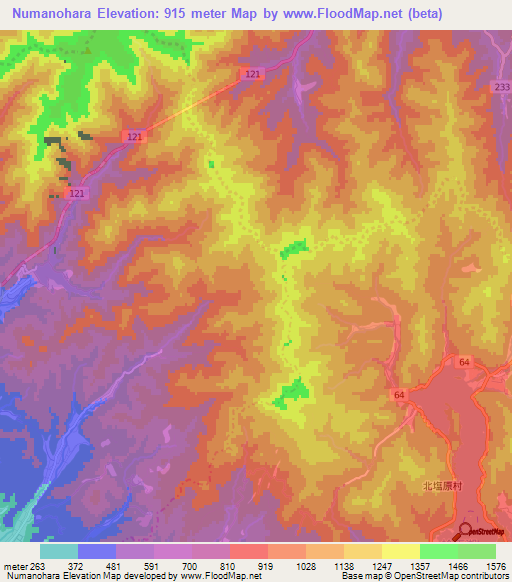 Numanohara,Japan Elevation Map