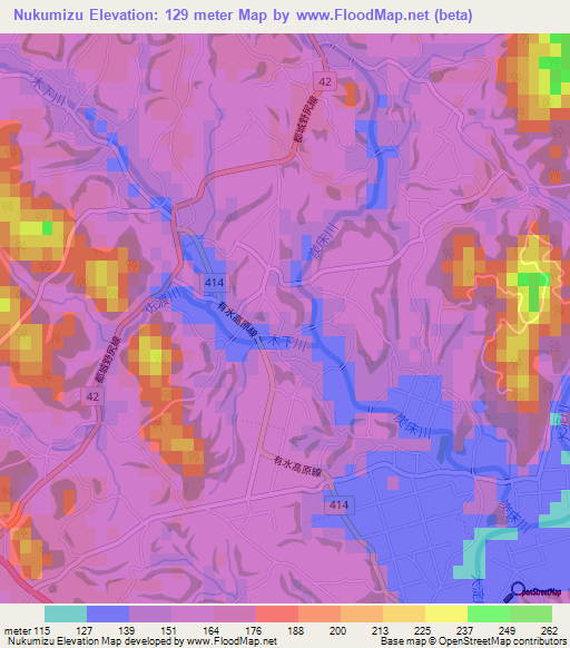 Nukumizu,Japan Elevation Map