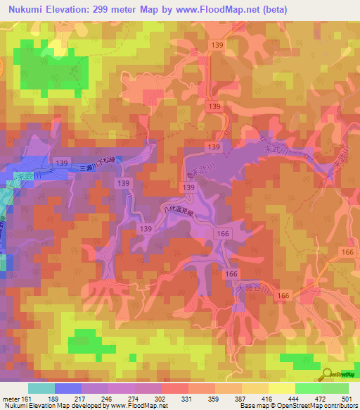 Nukumi,Japan Elevation Map