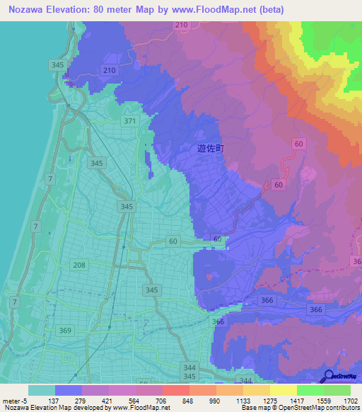 Nozawa,Japan Elevation Map