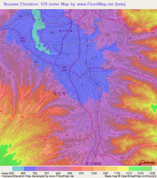 Nozawa,Japan Elevation Map