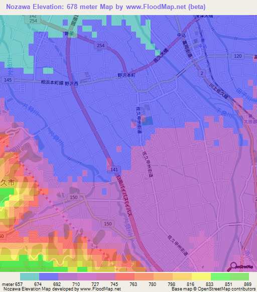 Nozawa,Japan Elevation Map