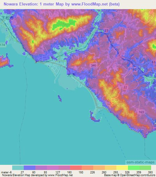 Nowara,Japan Elevation Map