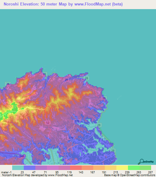 Noroshi,Japan Elevation Map
