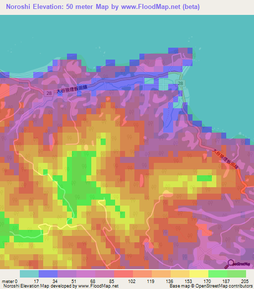 Noroshi,Japan Elevation Map