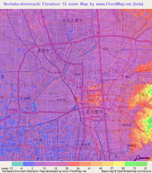 Noritake-shimmachi,Japan Elevation Map
