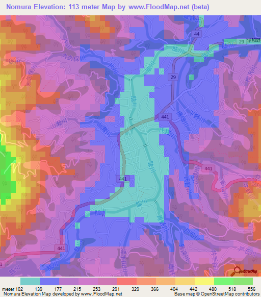 Nomura,Japan Elevation Map