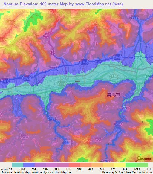 Nomura,Japan Elevation Map