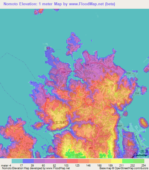 Nomoto,Japan Elevation Map