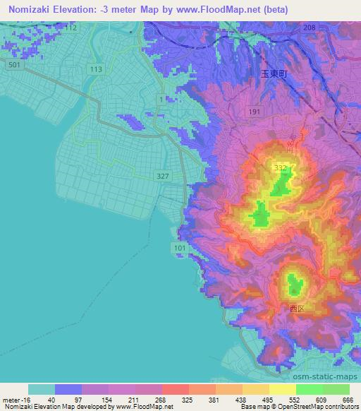 Nomizaki,Japan Elevation Map