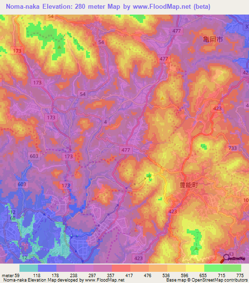 Noma-naka,Japan Elevation Map