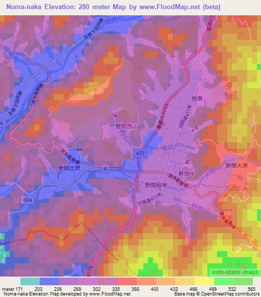 Noma-naka,Japan Elevation Map