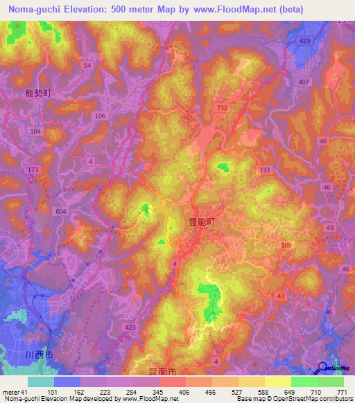 Noma-guchi,Japan Elevation Map