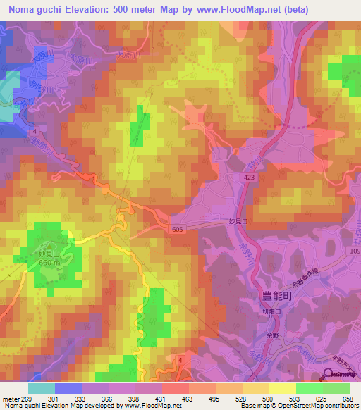 Noma-guchi,Japan Elevation Map