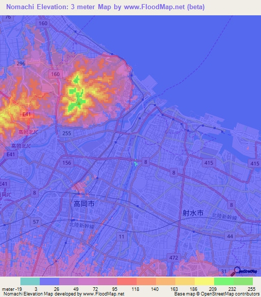 Nomachi,Japan Elevation Map