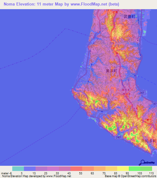 Noma,Japan Elevation Map