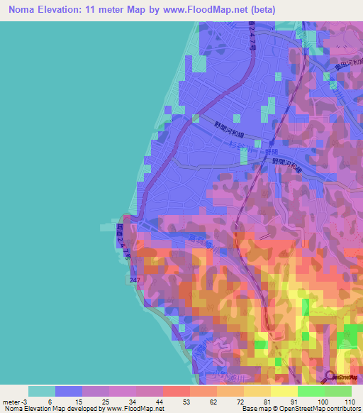 Noma,Japan Elevation Map