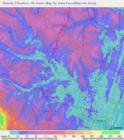Nokubi,Japan Elevation Map