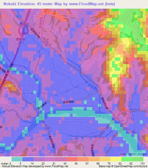 Nokubi,Japan Elevation Map