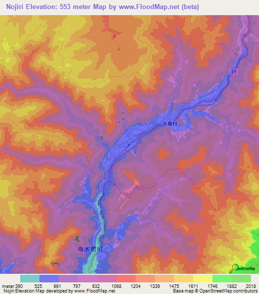 Nojiri,Japan Elevation Map