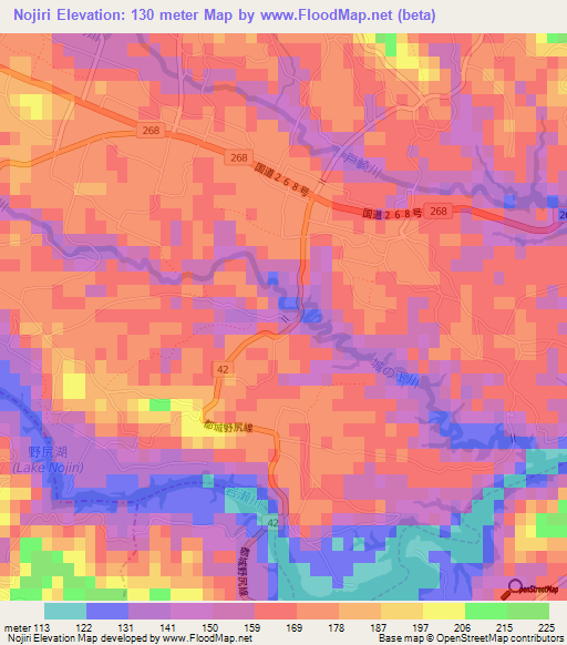 Nojiri,Japan Elevation Map