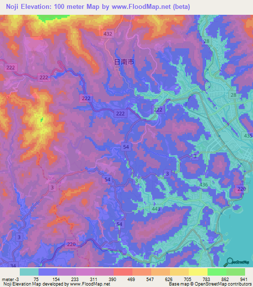 Noji,Japan Elevation Map