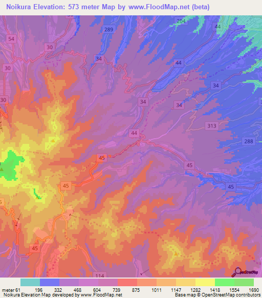 Noikura,Japan Elevation Map