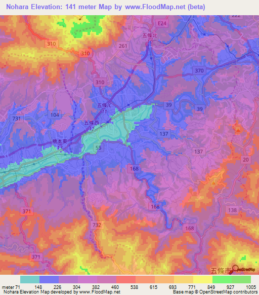 Nohara,Japan Elevation Map