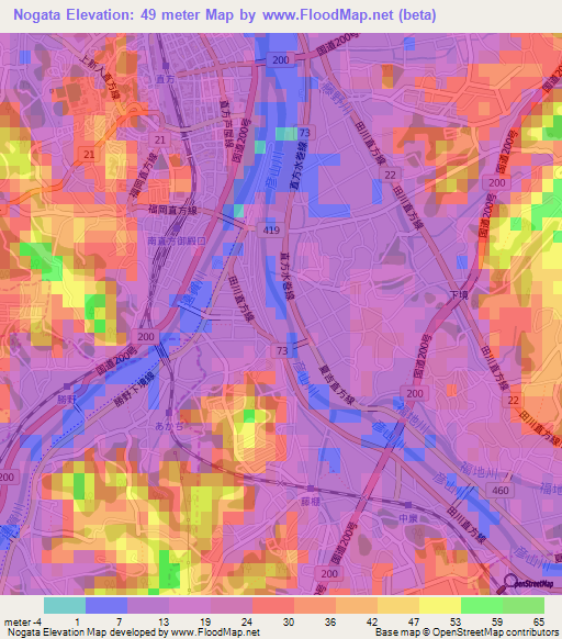 Nogata,Japan Elevation Map