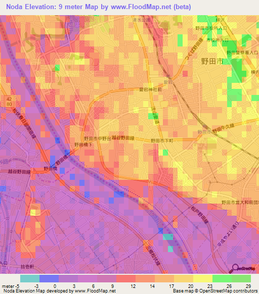 Noda,Japan Elevation Map