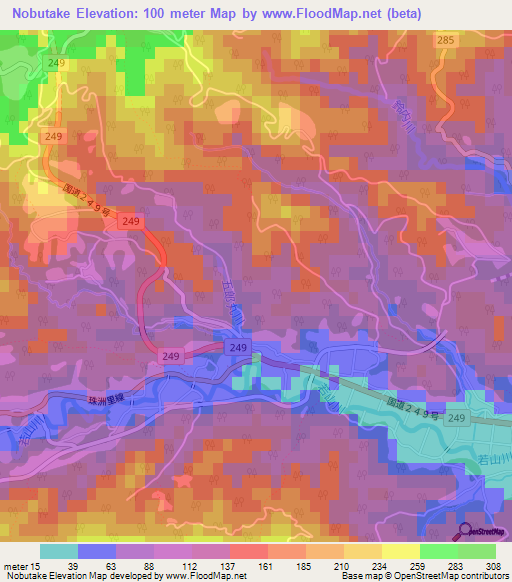 Nobutake,Japan Elevation Map