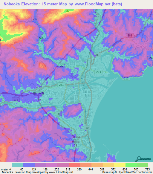Nobeoka,Japan Elevation Map