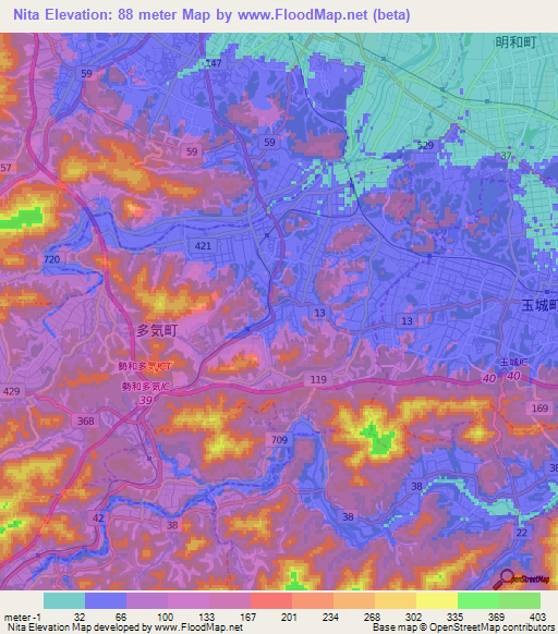 Nita,Japan Elevation Map