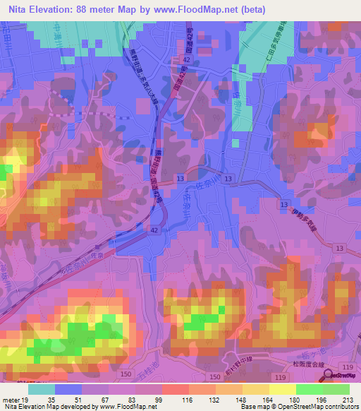 Nita,Japan Elevation Map