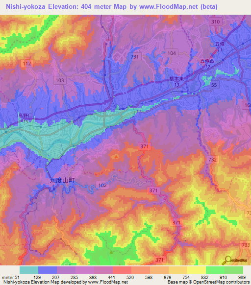 Nishi-yokoza,Japan Elevation Map