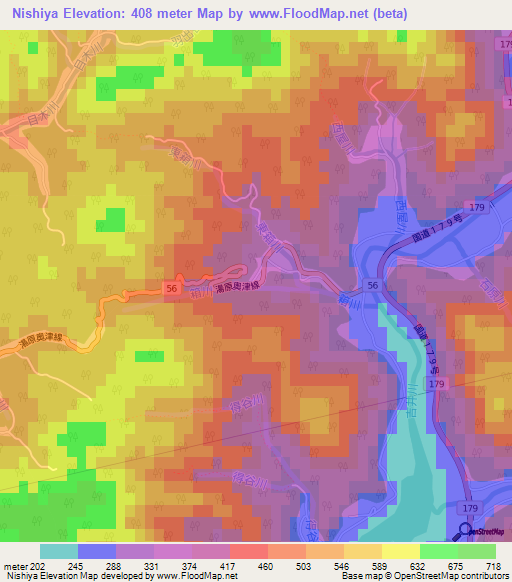 Nishiya,Japan Elevation Map