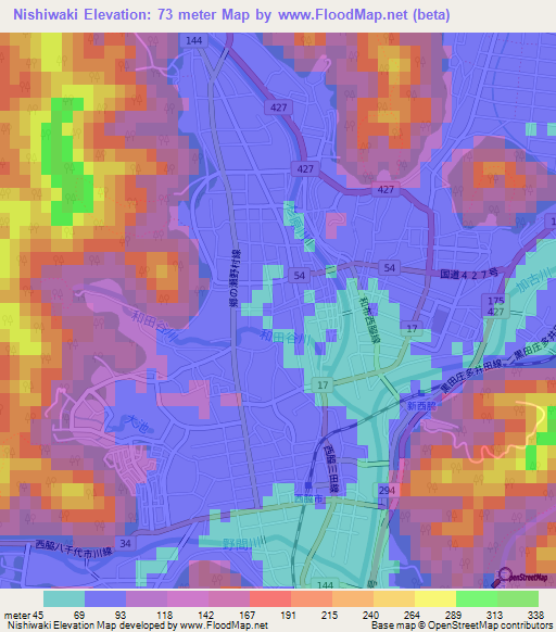 Nishiwaki,Japan Elevation Map