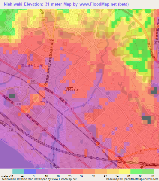 Nishiwaki,Japan Elevation Map