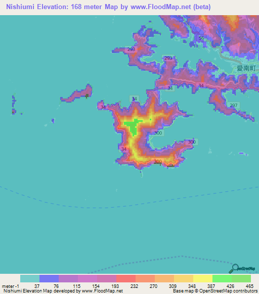 Nishiumi,Japan Elevation Map