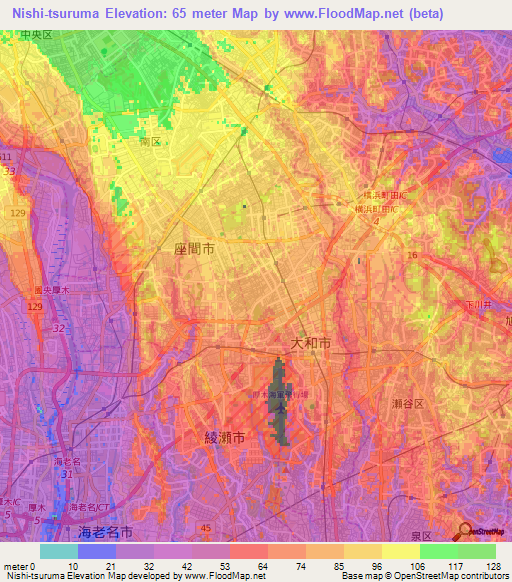 Nishi-tsuruma,Japan Elevation Map
